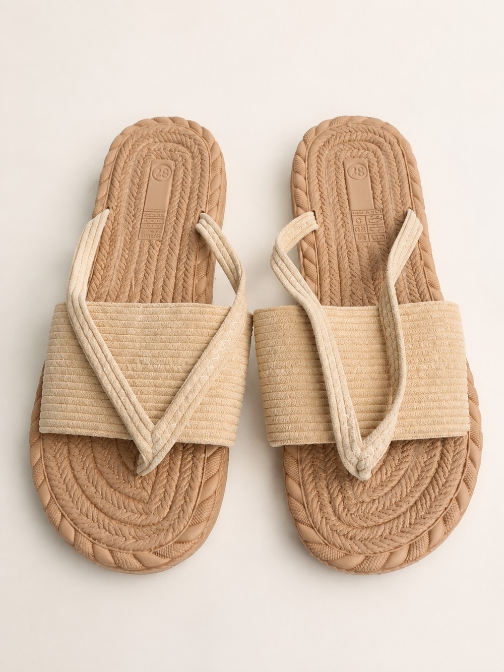 Beige Braided Slide Sandals - Women's Casual Thong Slides